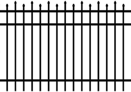 Style D — Staggered Spear Point Top, three-rail aluminum fence panel